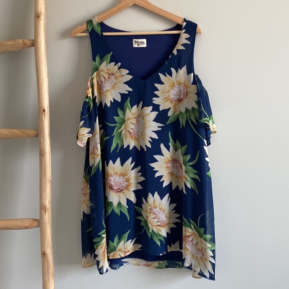 Show me your mumu birdie sunflower cold shoulder mini dress Sz Medium - Picture 2 of 6